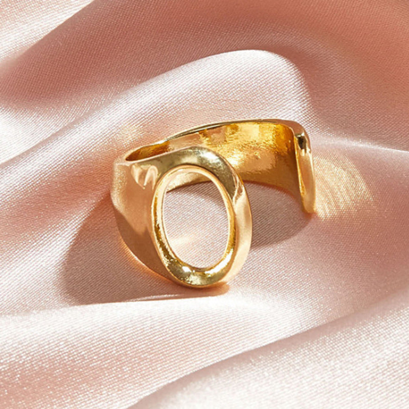 Gold Alloy Letter Ring For Women Initial Alphabet Ring Electroplated Simple Fashion Jewelry Gift For Daily Wear Style