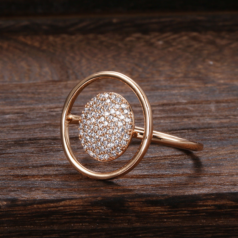 Zircon Fashion Hollow Ring With Full Diamond Inlay Elegant Temperament Jewelry Copper Crafted Geometric Accent