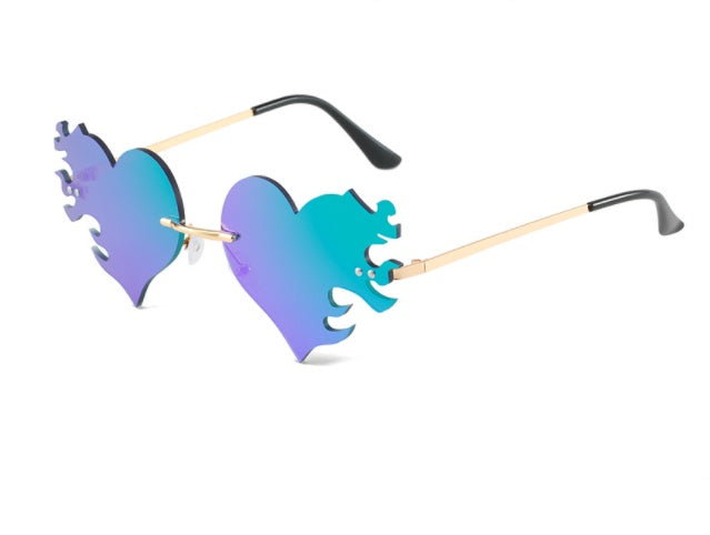 Metal Frame Sunglasses With HD Lenses Eye Protection Heart Fire Design Universal Fit For Women And Men All Day