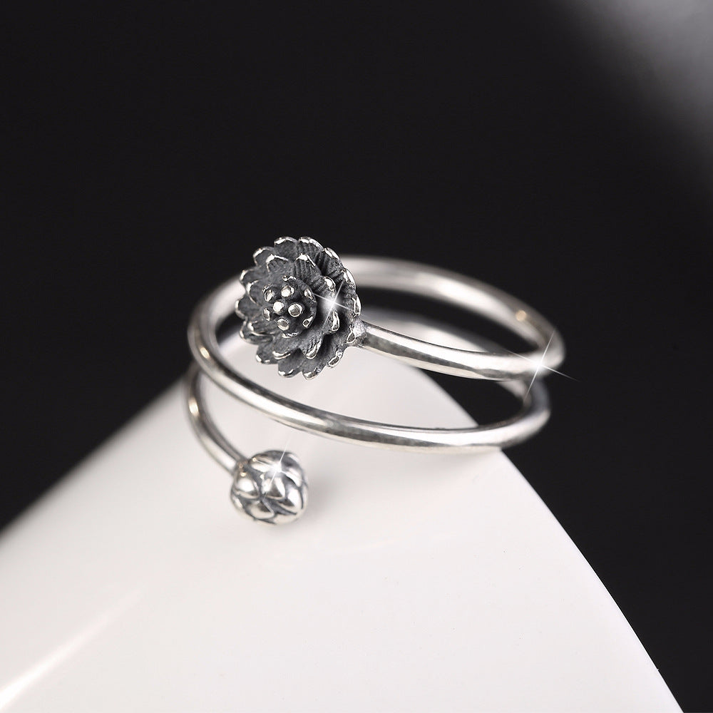 Personalized Simple Lotus Ring Silver Jewelry Korean Style Elegant Gift For Her Minimalist Accessory Daily Use