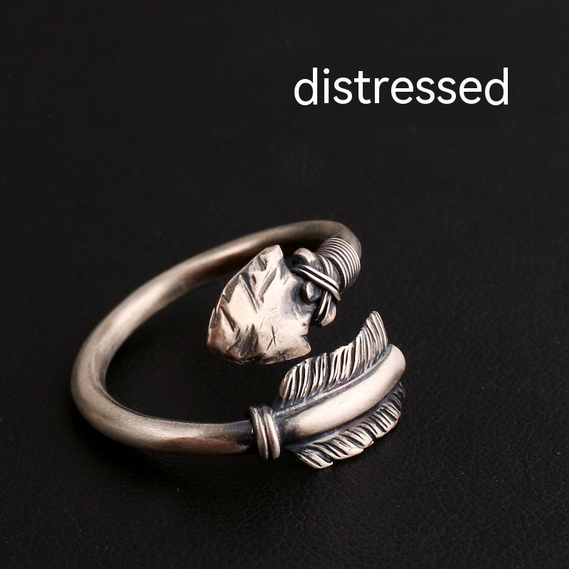 Unisex Adjustable Copper Ring With Bow And Arrow Geometric Design And Electroplated Finish Vintage Retro Ingot Style