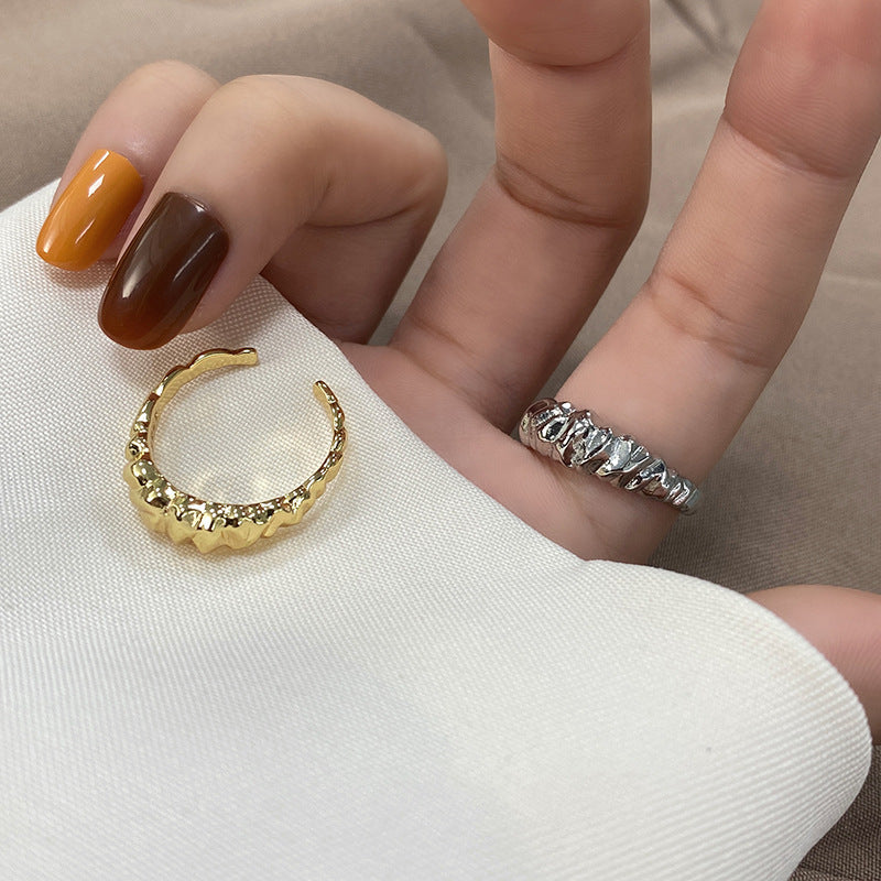 Womens Adjustable Opening Ring Silver Plated Irregular Geometric Ring Korean Version Fashion Trendy Style Gold