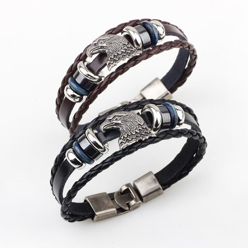 Womens Adjustable Beaded Bracelet Eagle Head Zodiac Design Alloy Electroplated Fashion Bangle For Everyday Use