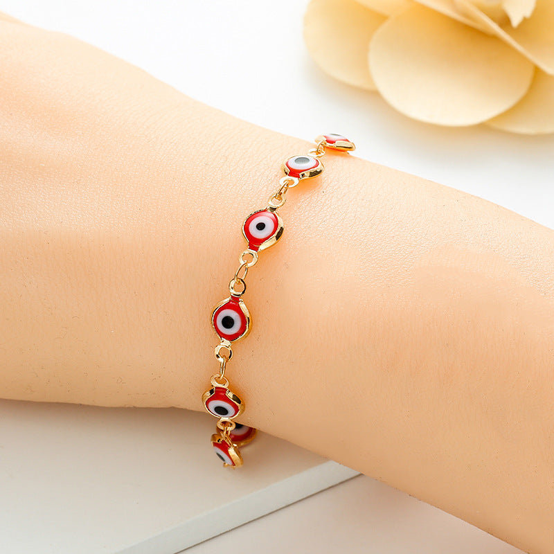 Eye Bracelet Copper Geometric Pattern Retro Color Matching Stitching Bracelet European American Metal European