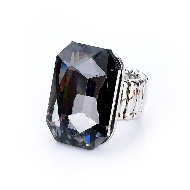 Unisex Geometric Crystal Ring Inlay Alloy Inlaid Gemstone Fashion Square Ring Artificial Geometric Ring Square