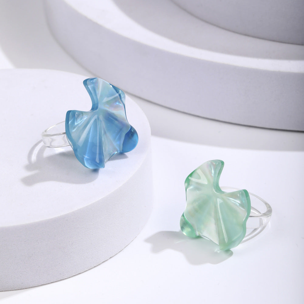 Transparent Resin Shell Ruffle Ring Set 2 Piece for Women Alloy Jewelry Unisex Style Elegant Daily Wear Choice