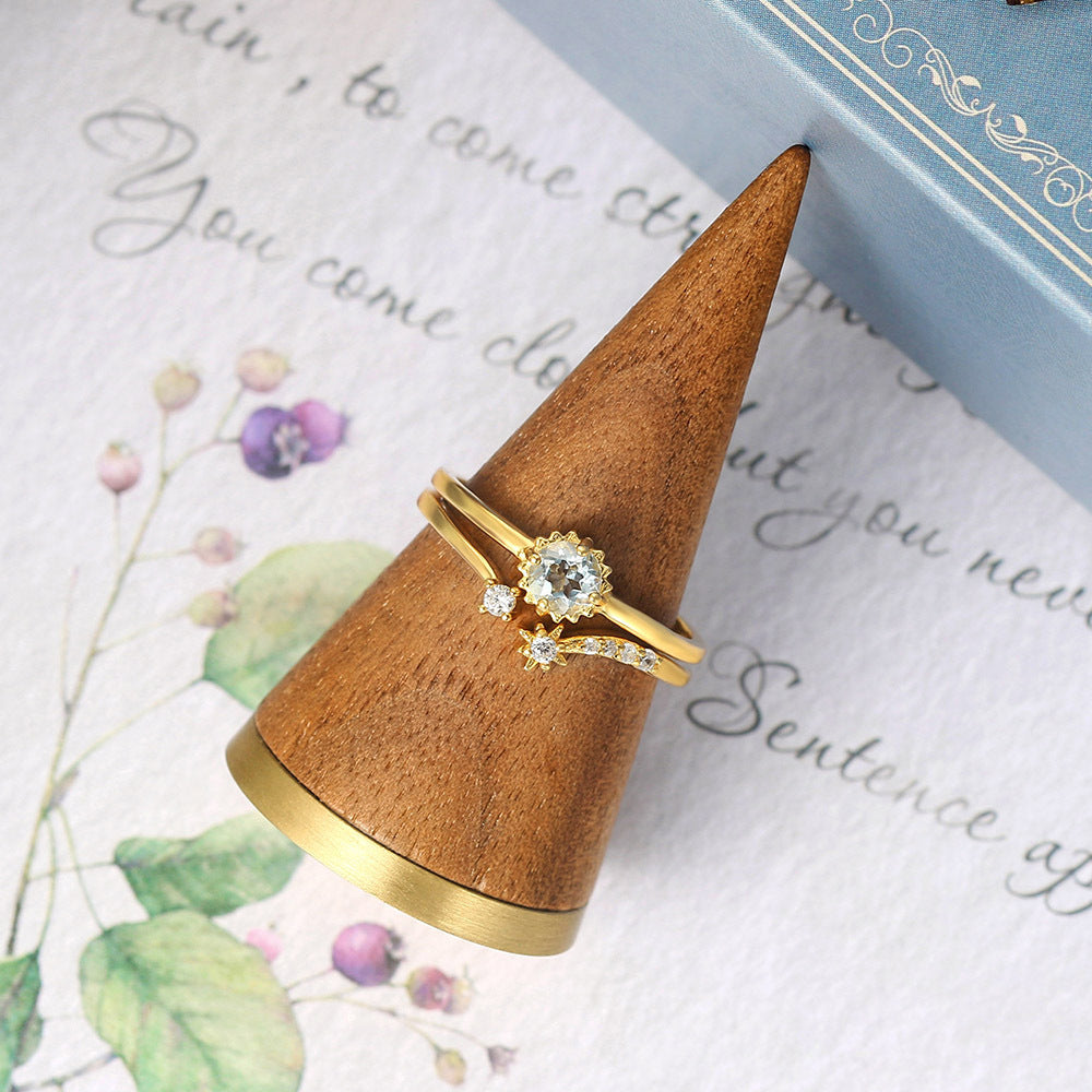 Sterling Silver Ring With Natural Topaz Inlaid Gemstone Adjustable Unisex Geometric Ring Japanese Korean Design Gold