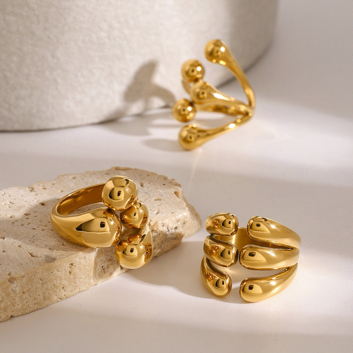 Geometric Stainless Steel Ring with 18K Gold Plating for Women Fashion Jewelry Gift European and American Look