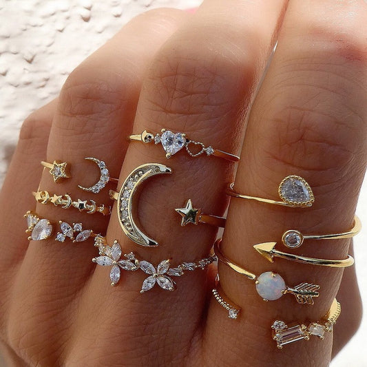 Womens Alloy Ring Set With Butterfly Moon Star Geometric Design Knuckle Rings 9 Piece Jewelry Set For Everyday Wear