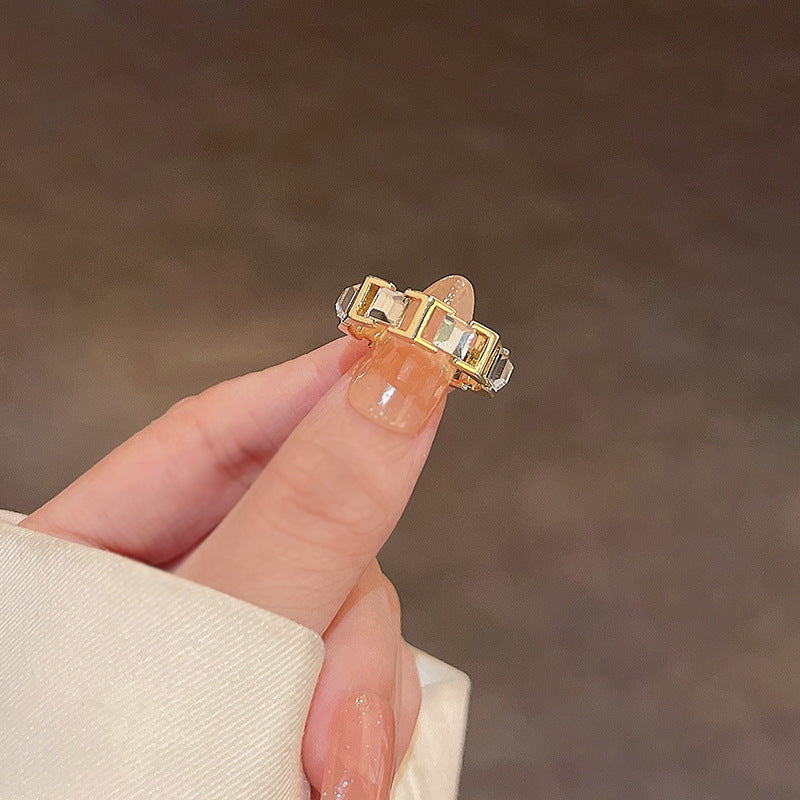 Elegant PearlWhite Ring Geometric Copper Band Electroplated White Gold Gemstone Inlay Gift For Her Korean Style
