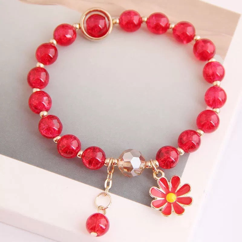 Glass Flower Bracelet Crystal Beaded Floral Design for Women Korean Style Fashion Jewelry Delicate Accessories