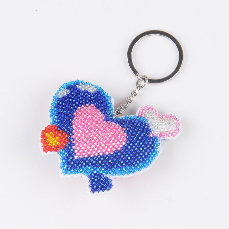 DIY Beaded Keychain Kit Handmade Fashion Accessory Embroidery Supplies Beads Key Ring Patterned for Decoration