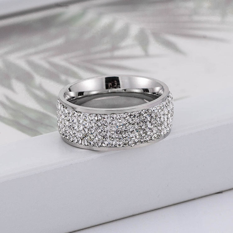 Unisex Titanium Steel Ring With Starry Diamond Accent Geometric Design Sizes 6 8 10 Durable Matte Finish For Everyday