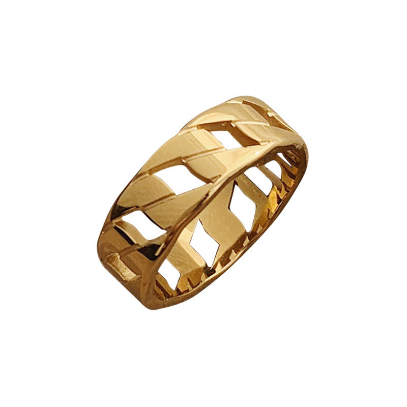 Geometric Titanium Steel Ring With 18K Gold Plating Fashion Bands In Silver And Gold Finish For Everyday Wears