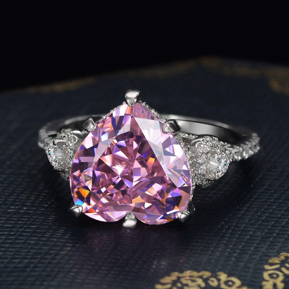 Womens Microset Zircon Diamond Heart Ring Copper Love Jewelry For Her Elegant Daily Wear Special Occasion Gift