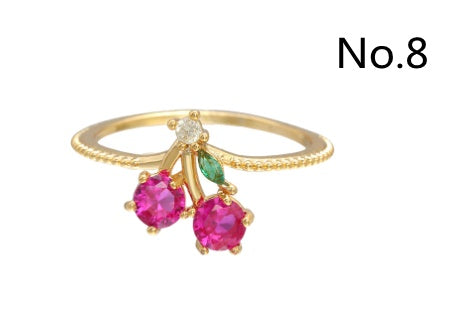 Tropical Fruit Ring Copper Zircon Fruit Shape Jewelry Womens No7 Holiday Gift Gold Plated Inlay For Daily Wear