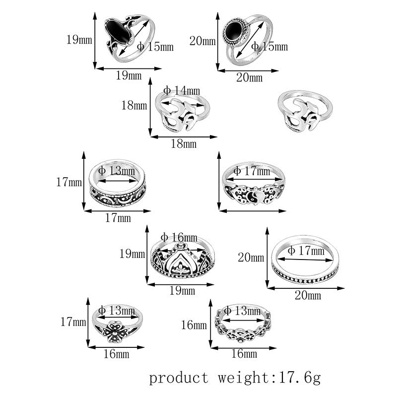 Womens Vintage Geometric Alloy Knuckle Rings Set of 10 Electroplated Stackable Retro Fashion Jewelry Bejeweled