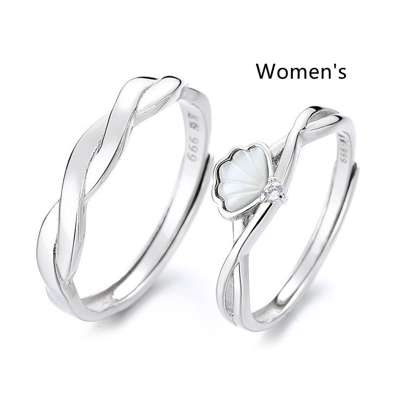 Silver Korean Geometric Couple Rings With Shellfish Design Electroplated Finish Fashion Jewelry For Trendy Jewelry Fans
