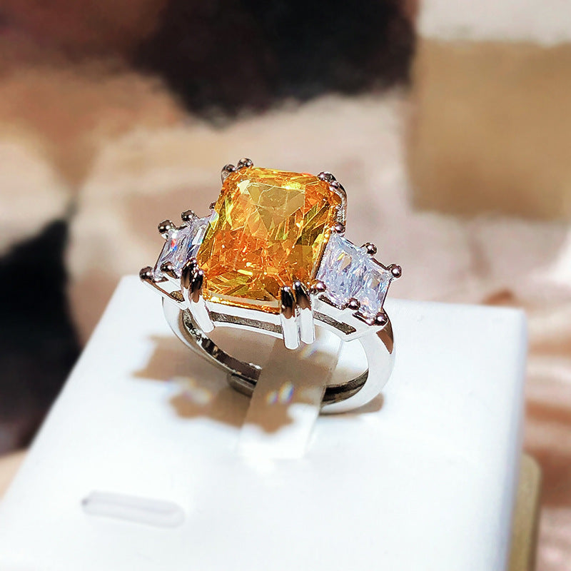 Stone Inlay Rhinestone Ring With Lucky Cat Cartoon Charm Copper Band 22mm Long 16mm Pink Yellow Blue For Women