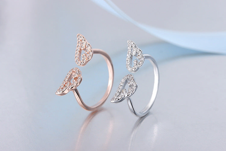 Womens Adjustable Copper Ring Geometric Wings Rose Gold