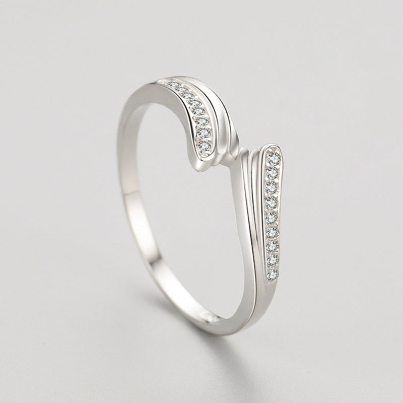 Womens Ring S925 Sterling Silver Geometric Asymmetric Design Diamond Cut Gold Plated Artificial Gem Inlay Luxe