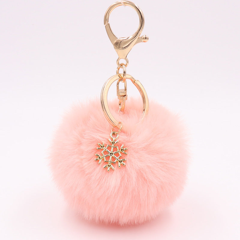 Plush Snowflake Keychain Winter Holiday Decoration Bag Pendant Alloy Keyring Fluffy Snow Ball Charm Gift Ideas