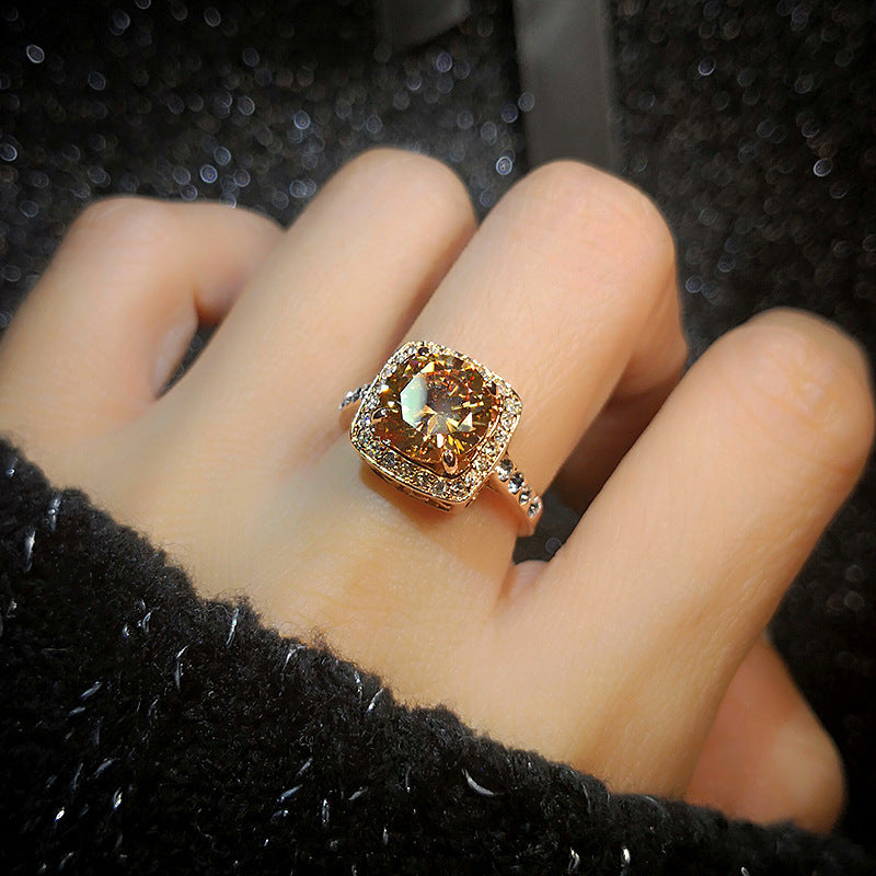 Womens Geometric Alloy Ring With Citrine Zircon Gemstone And Diamond Decoration Fashion Jewelry Gift For Every Occasion