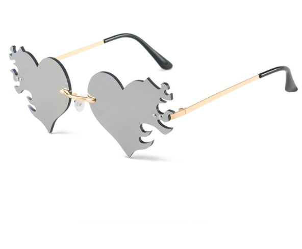 Metal Frame Sunglasses With HD Lenses Eye Protection Heart Fire Design Universal Fit For Women And Men All Day