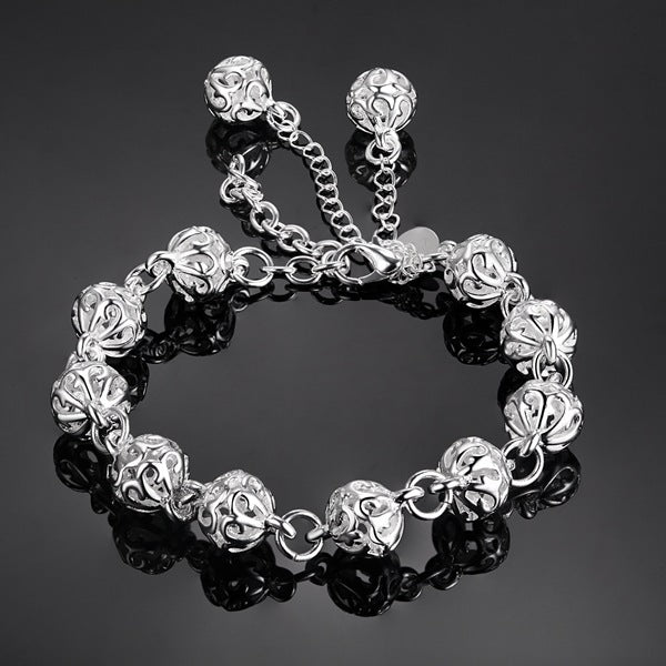 Silver Geometric Bracelet For Women Hollow Ball Design