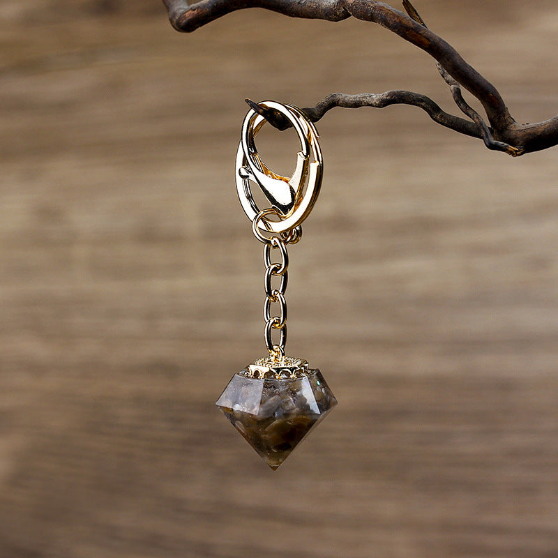 Crystal Gravel Resin Keychain Pendant Modern Design With Tapered Point Handcrafted Natural Stone Accessory Kit