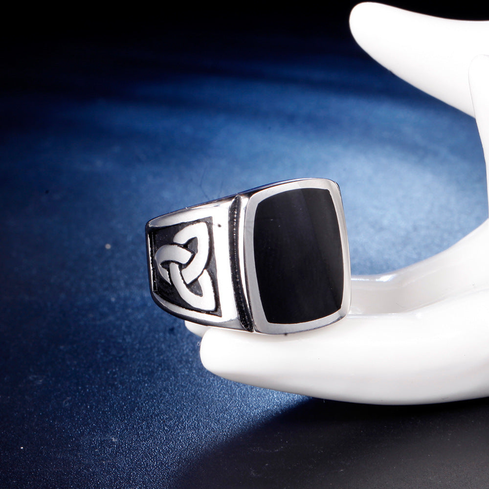 Vintage Mens Ring Titanium Steel Black Drip Handcrafted Geometric European Style For Men Wholesale Jewelry Design