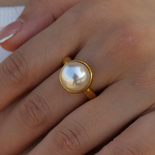 Womens 18K Gold Stainless Steel Ring With Pearl Geometric Design Non Fading Ornament Fashion Jewelry For Women