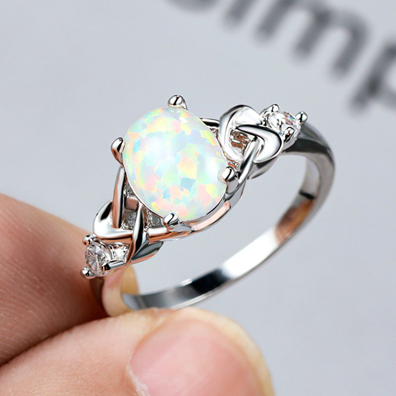 Opal Silver Ring Electroplated Unisex Jewelry Europe And America Style With Sturdy Platinum Tone And Opal Glow