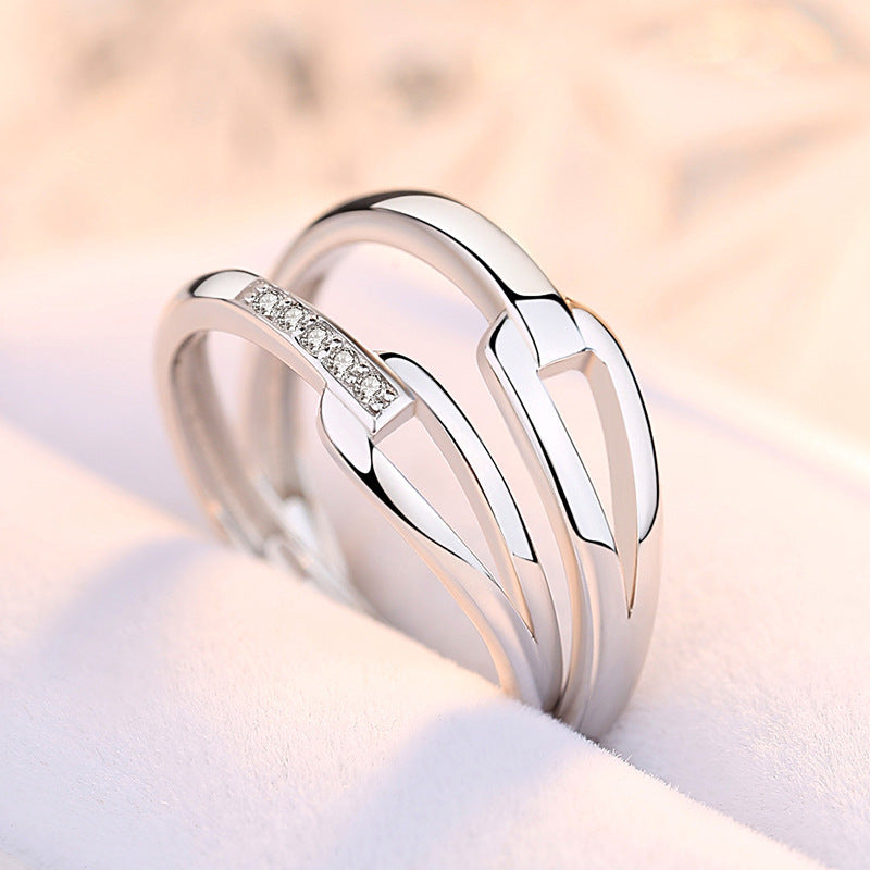 Couple Rings Simple Inlaid Diamonds Anniversary Gift