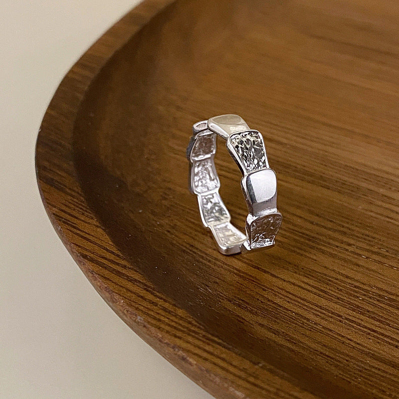 Copper Ring For Women Geometric Minimalist Jewelry Irregular Scale Pattern Electroplated Fashion Ring In Silver