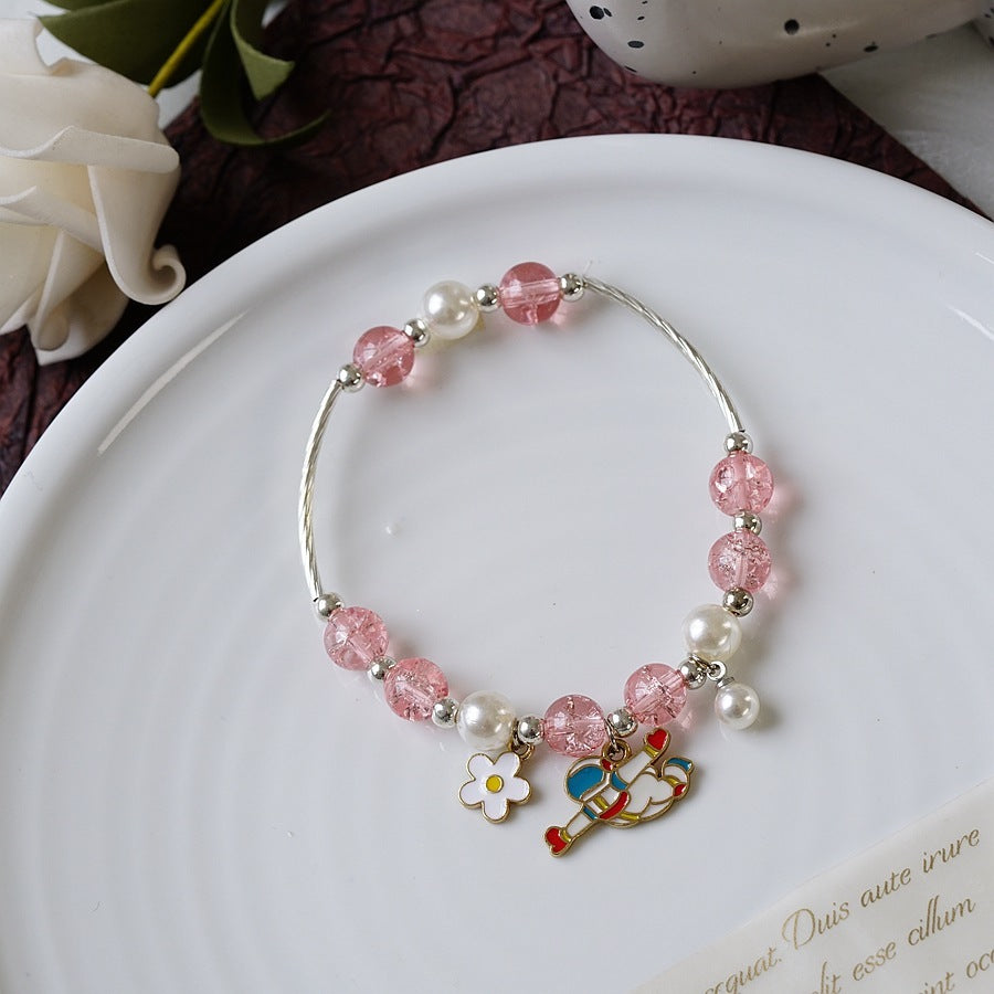 Womens Beaded Bracelet With Pearl Crystal And Alloy Animal Zodiac Charms Cartoon Adjustable Length Cute Charm