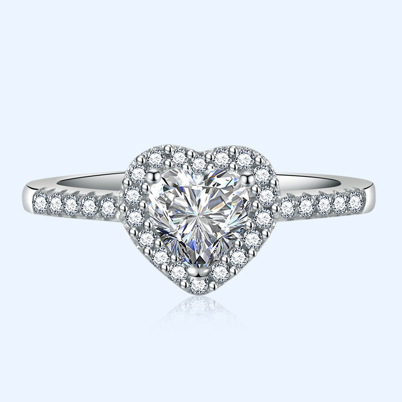 Heart Shaped Moissanite Zircon Ring White Gold Plated Inlaid Engagement Gift For Anniversary For All Occasions