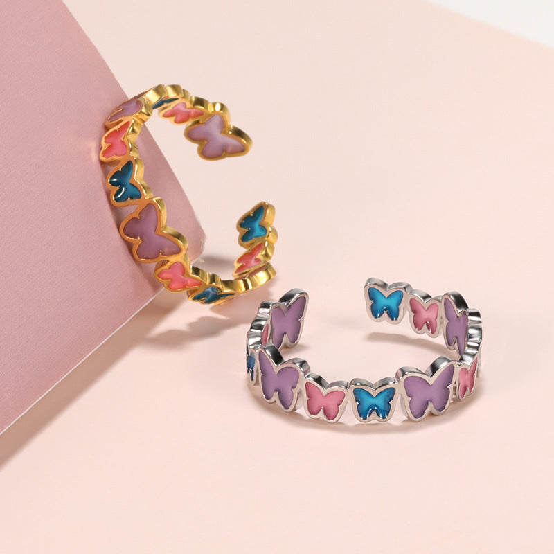 Butterfly Heart Adjustable Copper Ring Women Jewelry