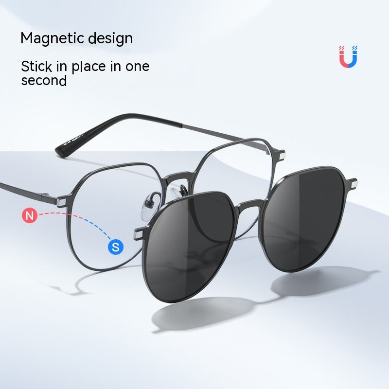 Polarized Retro Oval Sunglasses With Magnetic Suction Frame