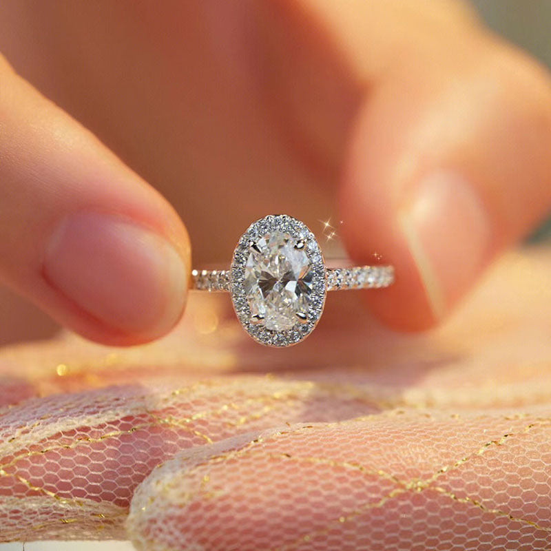 Womens Ring Micro Inlaid Zircon Moissanite Oval Adjustable Copper Band Fashion Jewelry Gift Elegant Daily Wear