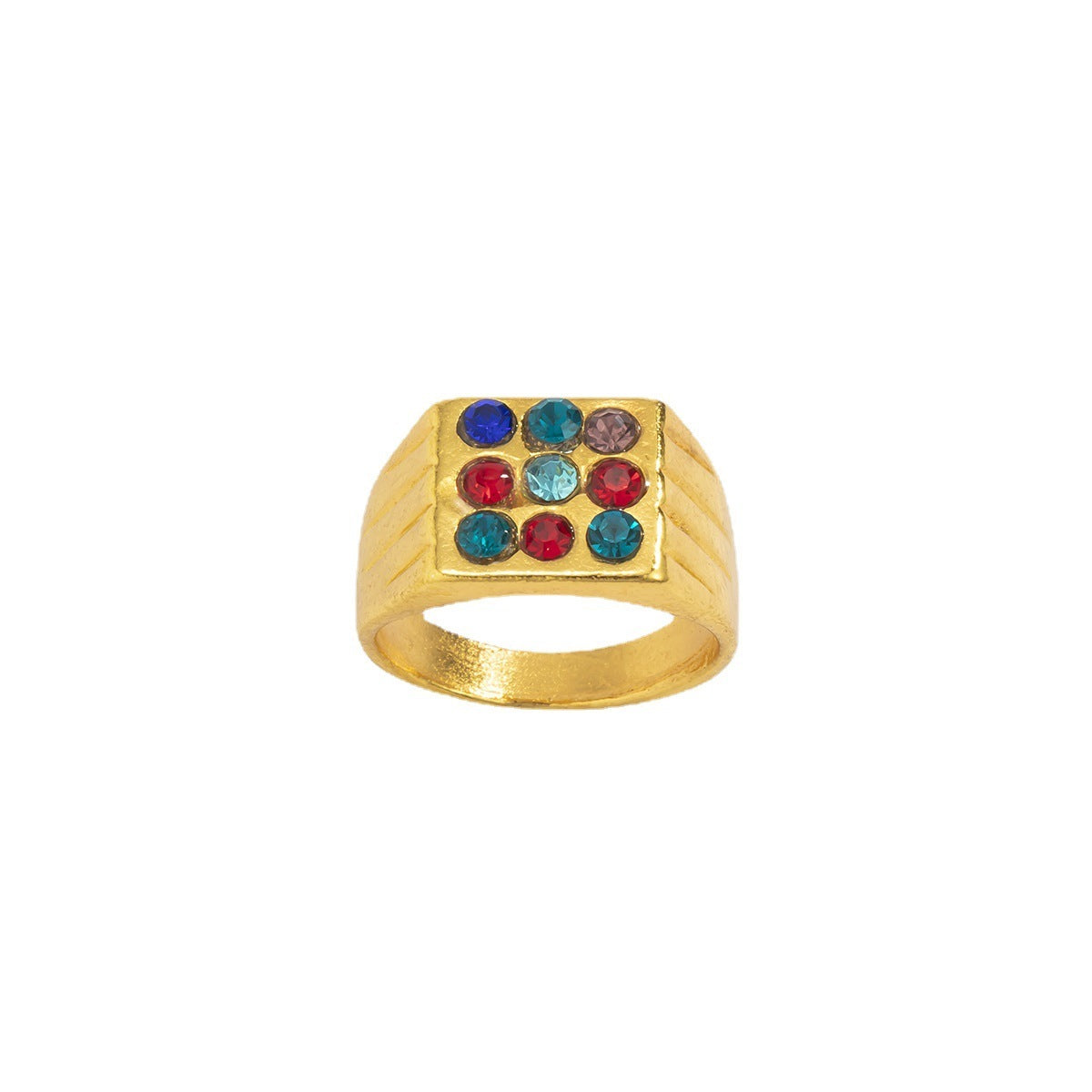 Men Gold Plated Ring Geometric Retro Alloy Jewelry With Rhinestone Inlay Fashion Accessory Gifts For Men Style
