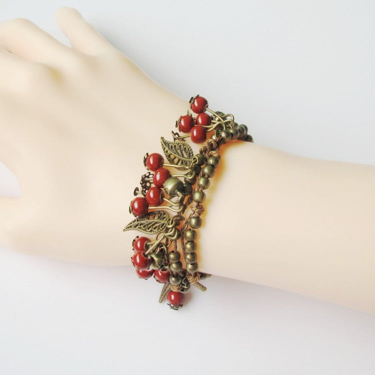 Womens Ceramic Leaf Bracelet Multilayer Flower Red Emerald