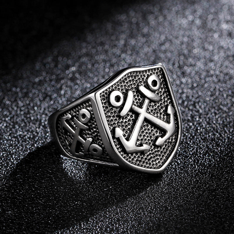 Pirate Anchor Domineering Mens Ring Titanium Steel Jewelry Accessory Bold Masculine Style Bold Polished Finish