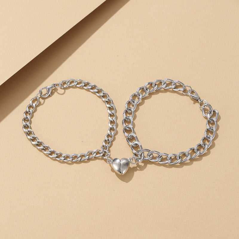 Stainless Steel Heart Charm Couple Bracelets Set Matching Jewelry For Women And Men NK Chain Stylish Chic Tone