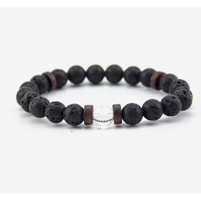 Unisex Volcanic Rock Bracelet With Wooden Beads Geometric Round Natural Stone Jewelry For Men And Women Casual