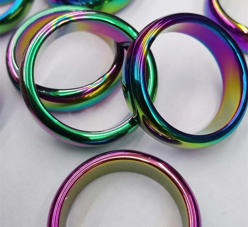 Unisex Hematite Ring Electroplated Band Rainbow Finish And Durable Design Black Gall Ring For Everyday Wear 6mm Wide
