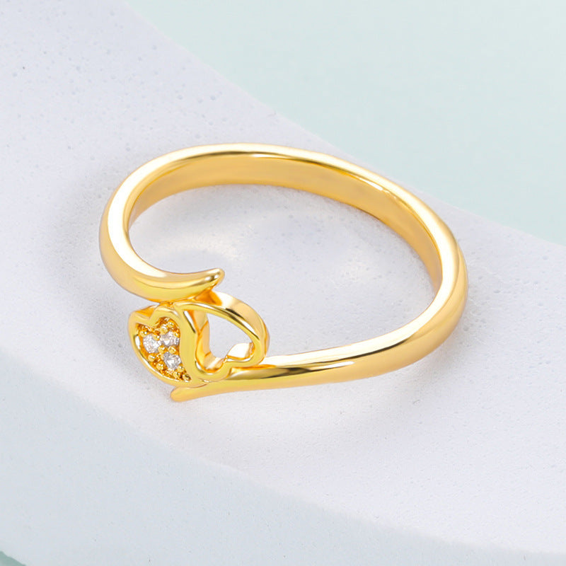 Women Heart Shaped Ring With Zircon Stone Copper Engagement Ring For Her Promise Ring Anniversary Jewelry Gift