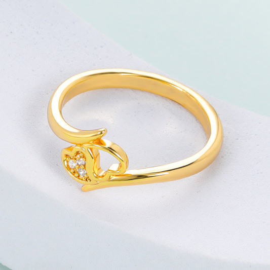 Women Heart Shaped Ring With Zircon Stone Copper Engagement Ring For Her Promise Ring Anniversary Jewelry Gift