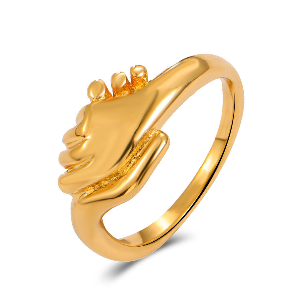 Vintage Hugging Hands Ring Vintage Electroplated Band With Zircon Stone Geometric Design Love Ring Birthday As