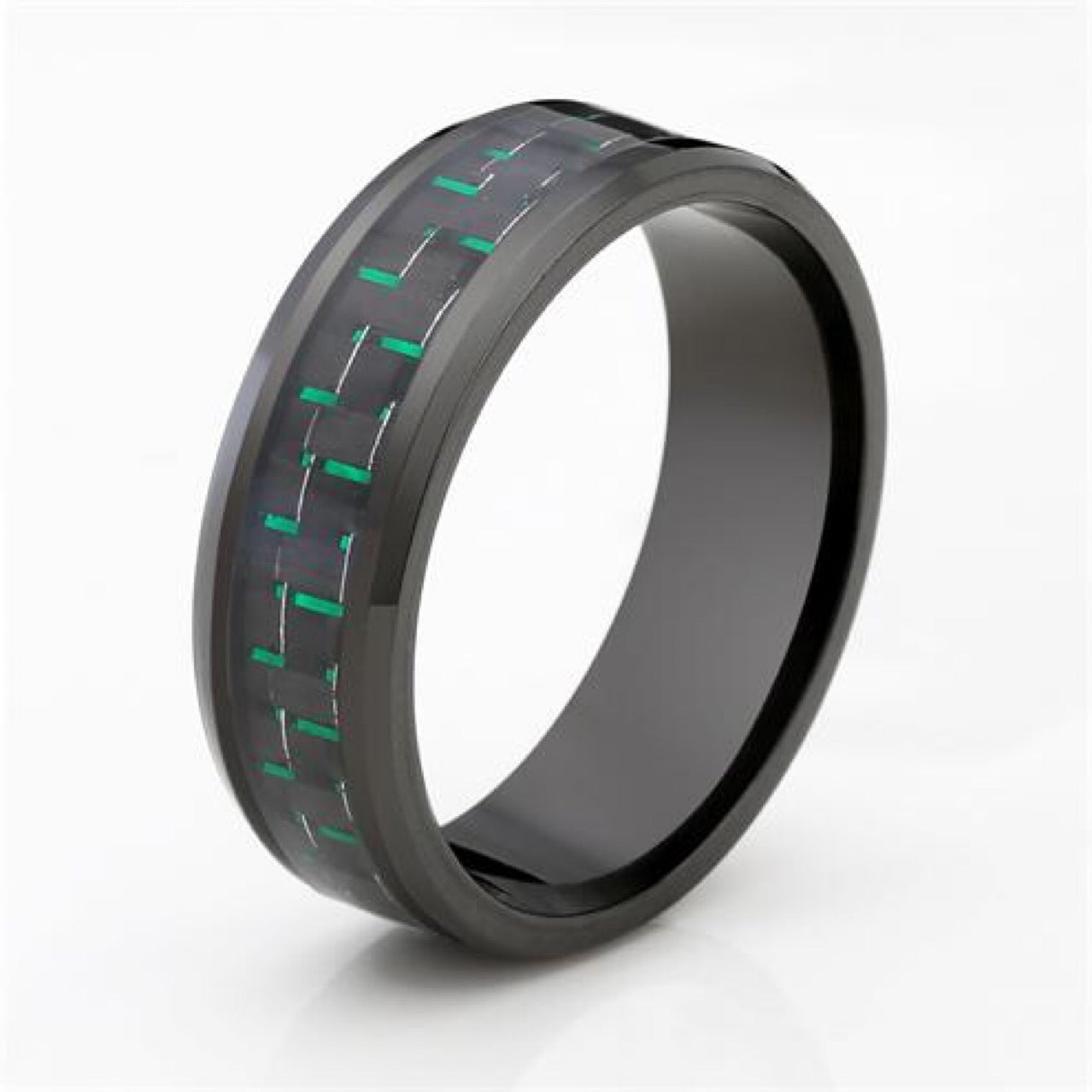 Mens Titanium Steel Ring With Diamond Insert And Carbon Fiber Inlay Sleek Modern Fashion Jewelry For Everyday Wear